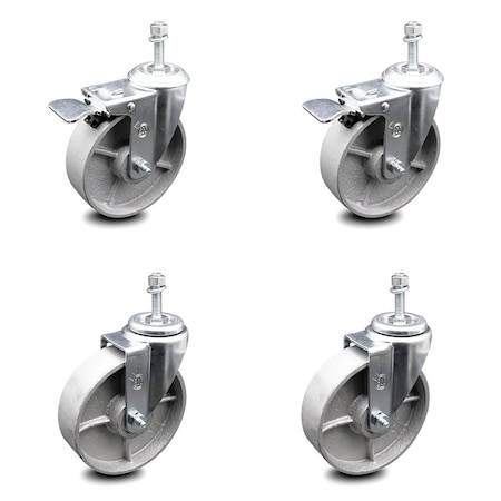 Service Caster 5 Inch Semi Steel Wheel Swivel 1/2 Inch Stem Caster Total Lock Brake SCC, 2PK SCC-TSTTL20S514-SSS-381615-2-S-2